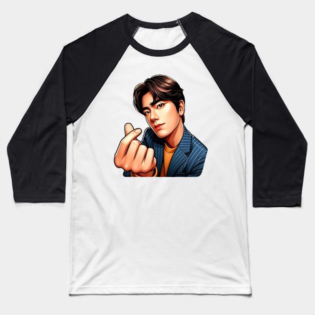 Cool Guy Korean Finger Hearts Kpop Baseball T-Shirt by Plushism